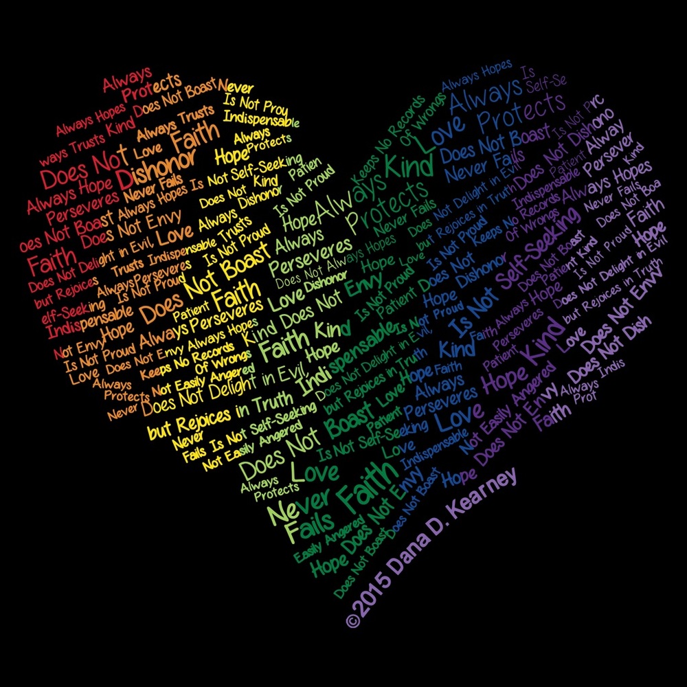 LoveWins Heart w/ Scripture Rainbow V Neck Tee - Picture 2 of 4
